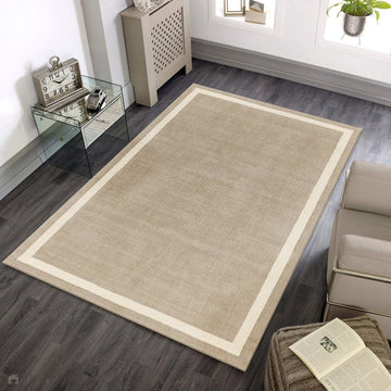 Albi Modern Plain Border Tonal Distressed Hand-Woven Textured Wool Low Profile Tip Sheared Short Pile Sand Rug-Asiatic Carpets-Rug Love - The Most Loved Rug Store